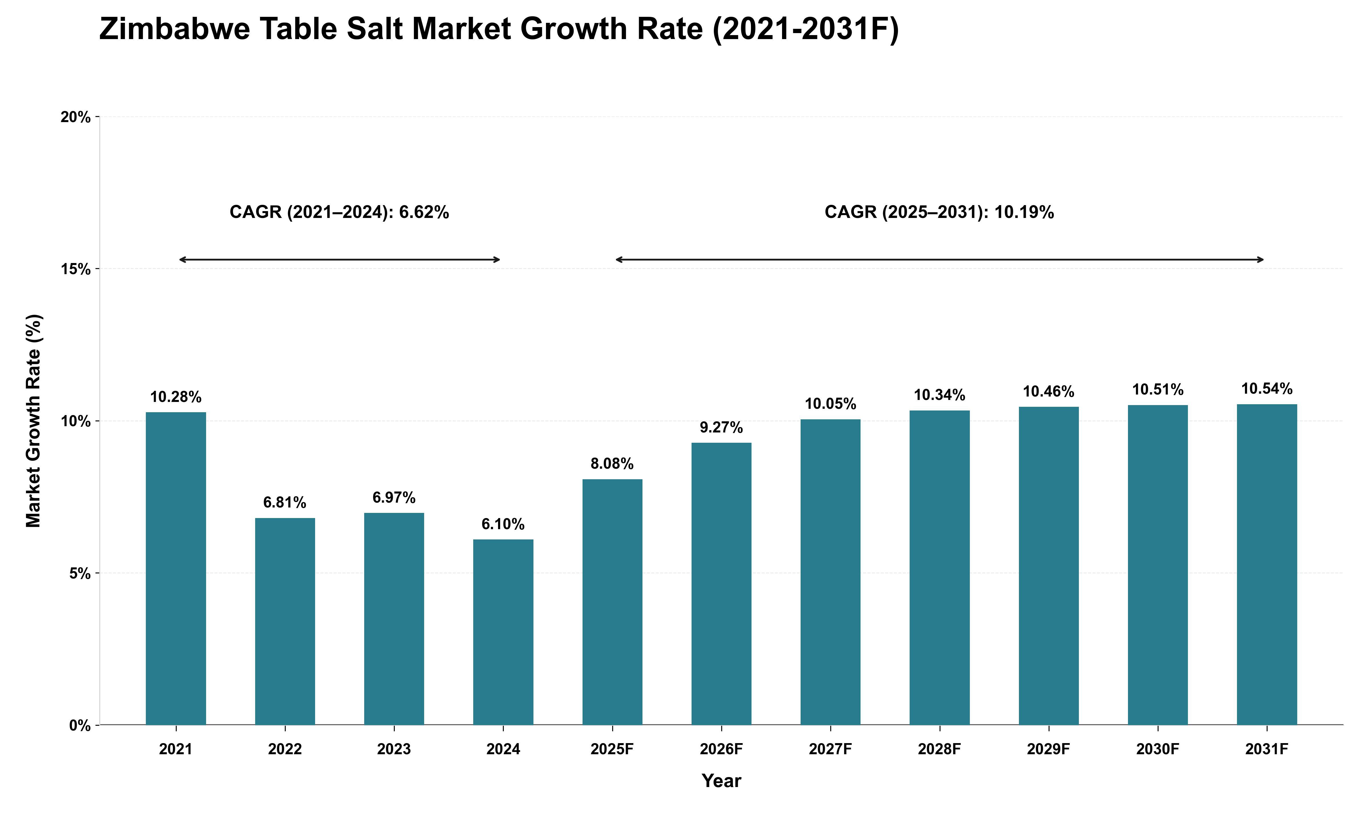 Zimbabwe Table Salt Market Growth Rate Analysis (2021 - 2031)